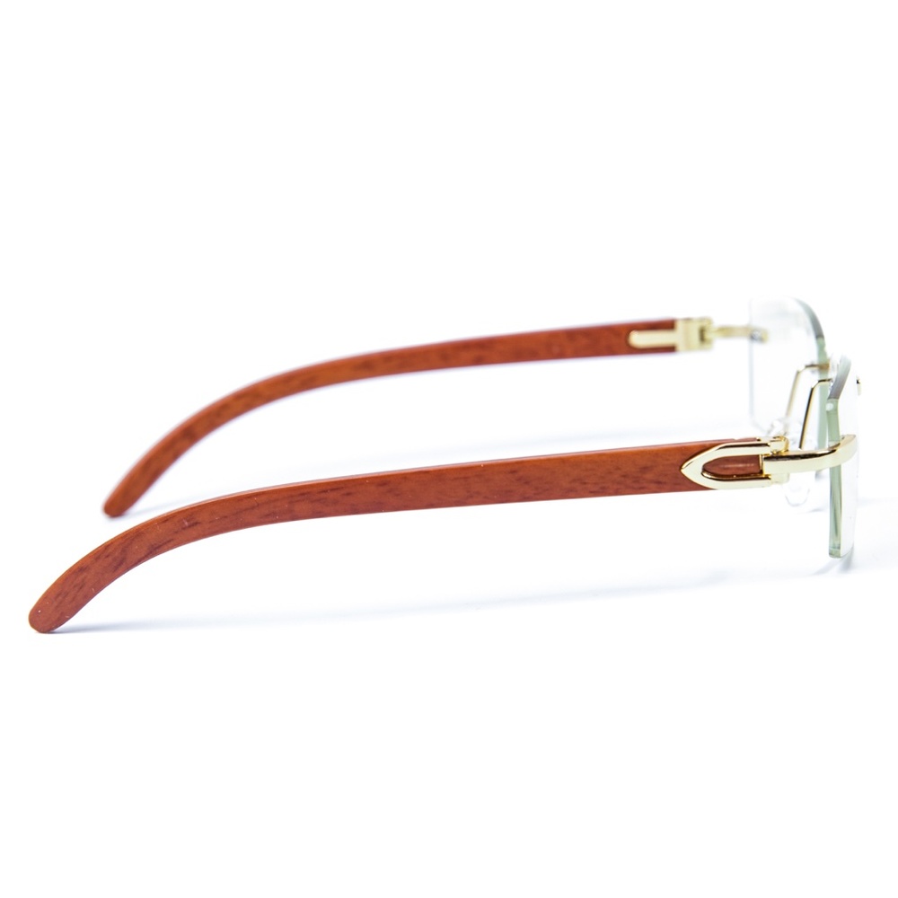 Wood Frame Mens Rimless Clear Tint Glasses - Picture 3 of 4